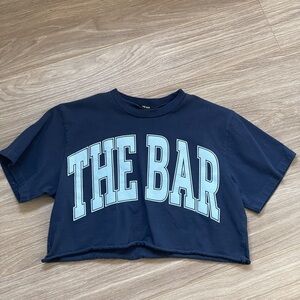 The Bar Varsity Cotton Tee Cropped Blue/Light Blue Sz XS EUC 100% Cotton